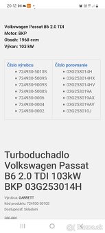 Predam Turbo na volkswagen  passat 2,0 tdi 103 kw  kód BKP - 8