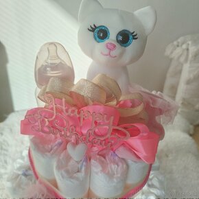 Plienková torta Happy Birthday Pink cat - 8