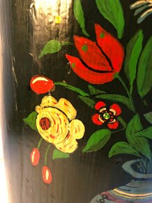 Stará drevená maľovaná putňa váza kvetináč - 8