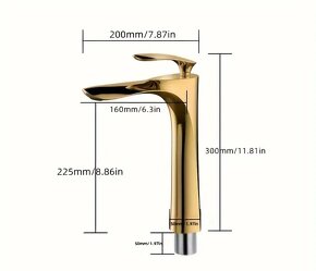 Moderna vysoka (30cm) zlata kupelnova vodovodna bateria - 8