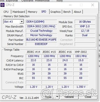 Predám pamate DDR4: 3000 MHZ 2x16gb Crucial Ballistix RED - 8