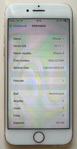 Apple iPhone 8 64 GB Rose Gold / 100% batéria - 8