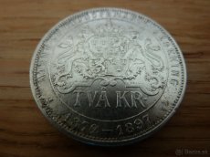 Vzácnejšia strieborná 2 Kronor 1897 Švédsko v krásnom stave - 8