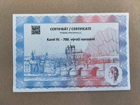 Zlatá medaile Karel IV. 700.  PROOF, 999,9, CERT.+ ETUE - 8