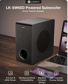 LK-SW65D 6.5" 60W napájaný bluetooth subwoofer - 8