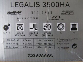 Naviják Daiwa Legalis 3500HA nový,kov + náhr.cívka orig.bal. - 9