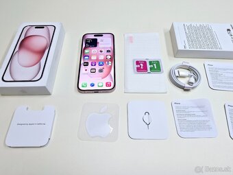 Apple iPhone 15 PINK128GB ,Top stav BATERKA 100% - 9