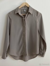 H&M Sivohnedá/hnedosivá/taupe šifónová blúzka XXS (32) - 9