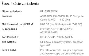 Predám Notebook - HP EliteBook 745 G3 strieborný - 9