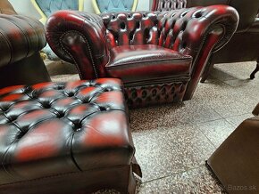 Chesterfield štýl,kožená dvojfarebná sedačka - 9