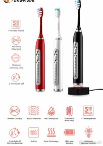 Sonická elektronická kefka s časovačom / 5 módov / 4 hlavice - 9