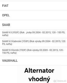 Alternator FIAT, OPEL, SAAB - 9